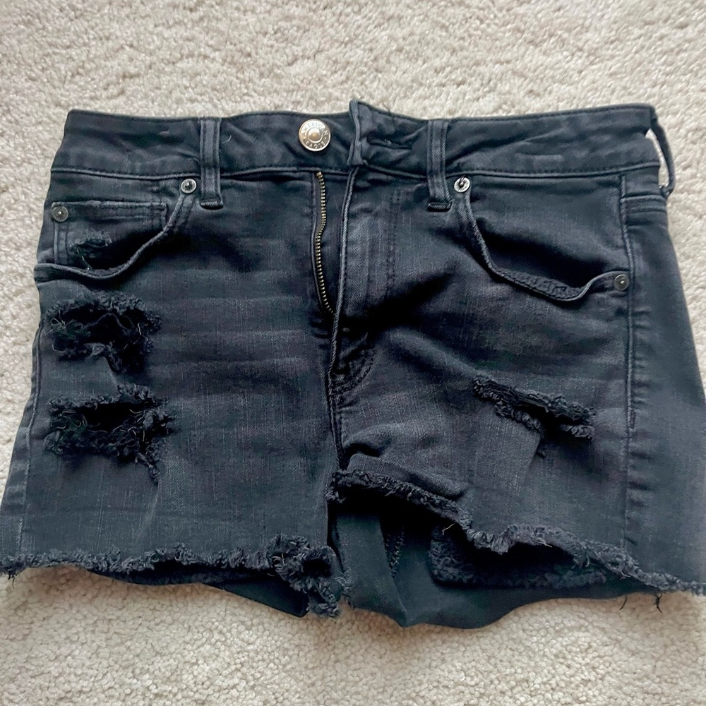 American Eagle Black Distressed Jean Shorts